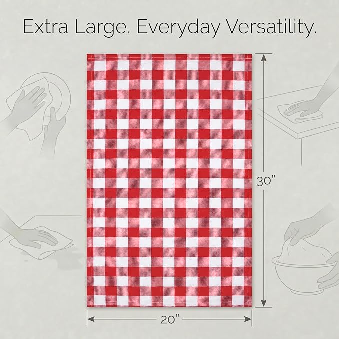 Urban Villa Kitchen Towels 100% Cotton Dish Towels for Kitchen (Set of 6) 20”x30” Dish Cloths Highly Absorbent Kitchen Linen Set with Hanging Loop Perfect for Drying Dishes Cleaning – Red White
