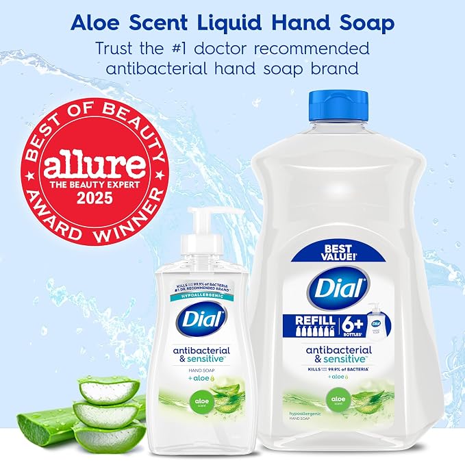 Dial Antibacterial Defense Liquid Hand Soap + Aloe, Aloe Scent, 11 Fl Oz (Pack of 12), Dermatologist-Tested Hand Wash, Gentle Formula