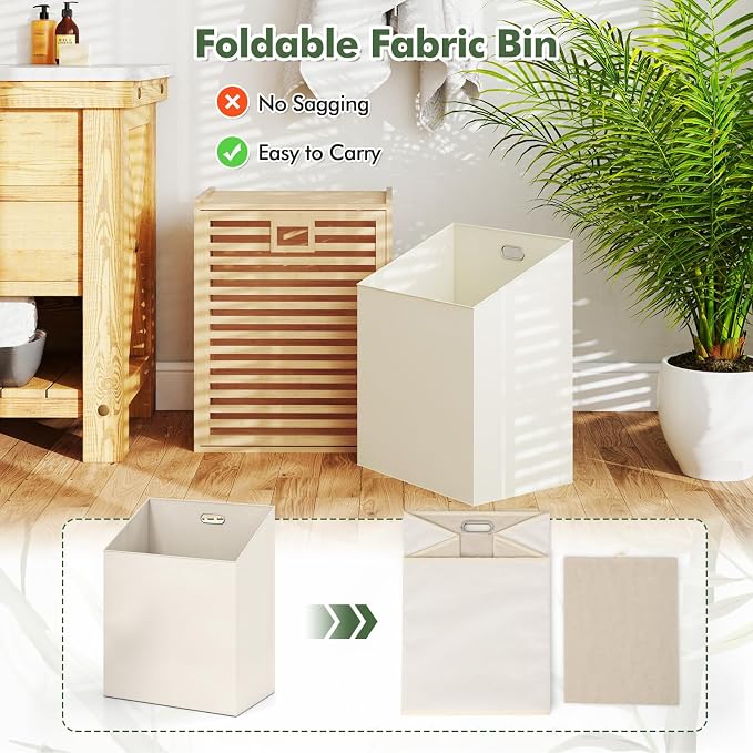 Giantex Bamboo Tilt Out Laundry Hamper with Removable & Foldable Fabric Bin | Laundry Storage Cabinet, Laundry Basket Organizer for Bathroom, Laundry Room, Living Room, Bedroom, Natural