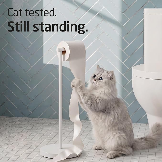 KES White Toilet Paper Holder Stand with Heavy Base, Freestanding Toilet Roll Holder for Bathroom Floor, Stainless Steel, BPH283S1-WH