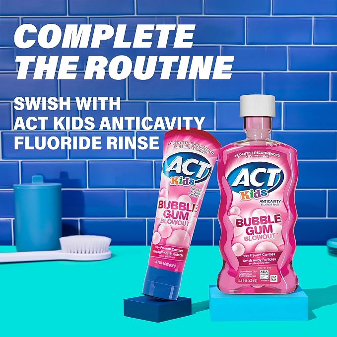 ACT Kids Anticavity Fluoride Toothpaste 4.6 oz. Bubble Gum Blowout (Pack of 2)