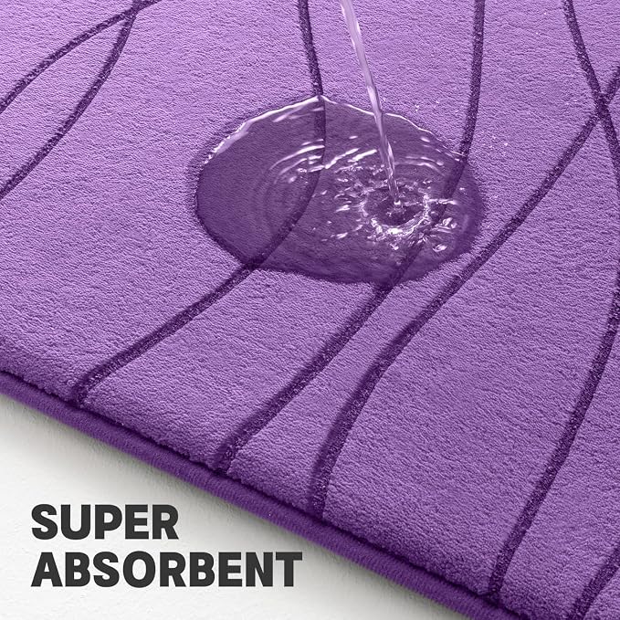 YIHOUSE Bathroom Rugs Set 3 Piece, Memory Foam Bath Mat Purple | Ultra Soft, Absorbent, Non-Slip, Machine Washable, for Bathroom, Sink and Toilet