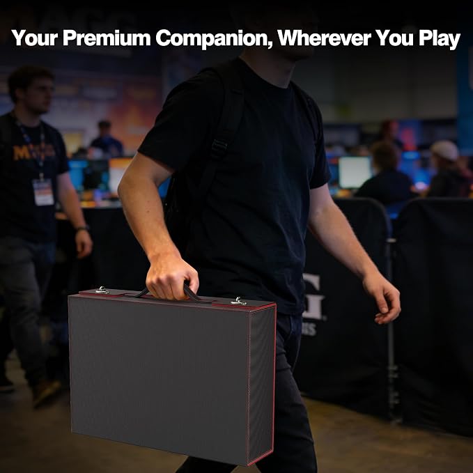 Kabinka MTG Card Storage Box with Handle & Mechanical Latch,5-Row 3900+ Commander Trading Card Case with Sealed Display Window,Top Loaders Organizer Deck Box for MTG/TCG/PTCG/Sports Cards (Black Red)