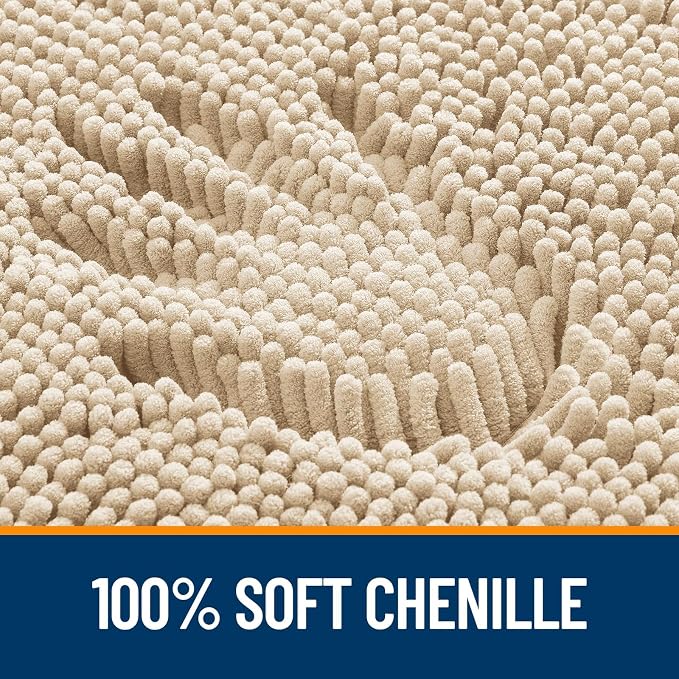 OLANLY Toilet Rugs U-Shaped 20x20, Extra Soft Absorbent Chenille Contour Bathroom Rugs for Toilet, Dry Quickly, Machine Washable, Non-Slip Bath Mat, Beige