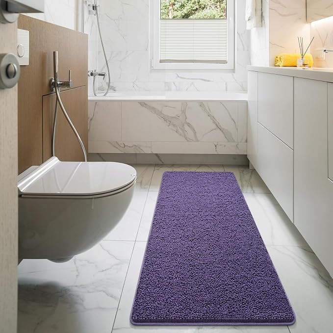 LOCHAS Luxury Bathroom Rug Shaggy Bath Mat 24 x 60 Inch, Dark Purple | Washable Non Slip Bath Rugs for Bathroom Shower, Soft Plush Chenille Absorbent Carpets