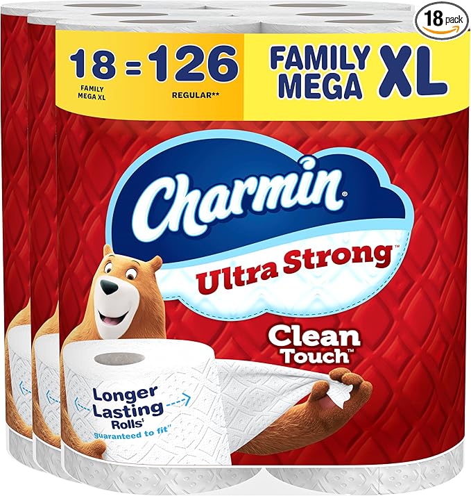 Charmin Ultra Strong Clean Touch Toilet Paper, 18 Family Mega XL Rolls = 126 Regular Rolls