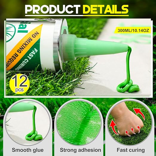 Threlaco 12 Tubes Turf Glue for Artificial Grass 10 oz Artificial Turf Tape Grass Paint Concentrate Glue Carpet Adhesive for Synthetic Surfaces(No Caulk Gun)