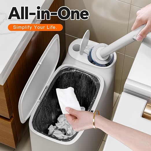 White Plastic Mini Trash Can, Toilet Cleaner Stick, Toilet Brush Holder, 36 Refills, 2-Gallon Trash Can with Pop-Out Lid, Suitable for Bathrooms and Small Toilets.