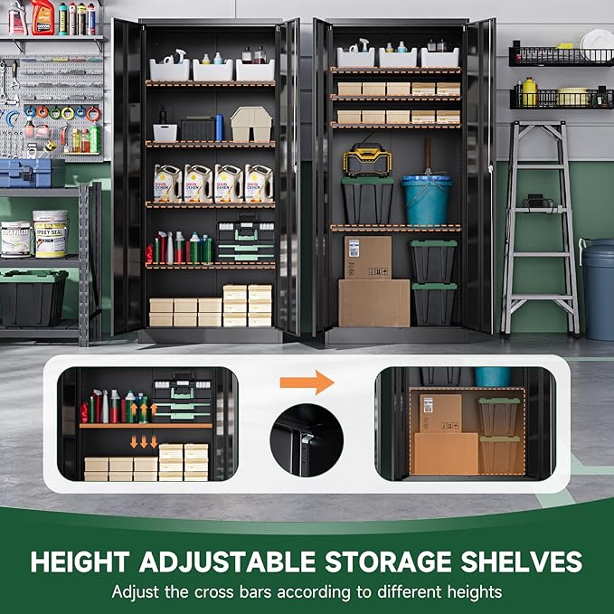 Metal Garage Storage Cabinets with Lock Door and Adjustable Shelves, Steel Tool Cabinets for Home,Office,Warehouse Organisieren (Black)
