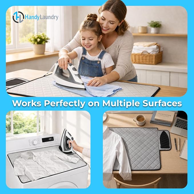 Handy Laundry Magnetic Ironing Mat, Change Any Flat Surface into an Ironing Board, Silicone Slip Resistant Iron Rest to Safely Place Your Hot Iron, Easy to Take Along When Traveling, (19 x 28 Inches)