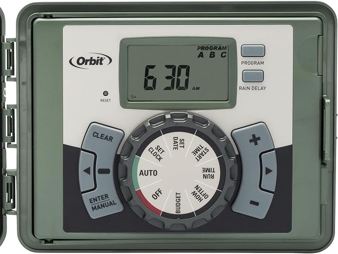 Orbit 4-Station Outdoor Swing Panel Sprinkler System Timer - for Residential Lawn Watering - Multi-Station Irrigation Controller - Custom Watering Intervals - Indoor/Outdoor Installation - 57894