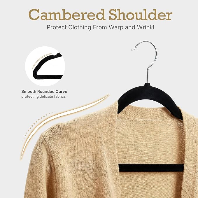 HOUSE DAY Black Velvet Hangers 120 Pack, Premium Clothes Hangers Non-Slip Felt Hangers, Sturdy Black Hangers Heavy Duty Coat Hangers, Durable Suit Hangers, Space Saving No Hanger Mark Rotating Hook