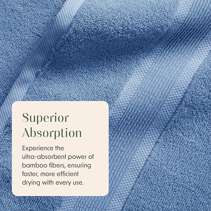 Springtree Home Luxury Bamboo Rayon Plush Bath Towel Set | 4-Pack | Blue | 35% Bamboo Rayon - 65% Zero Twist Cotton | Absorbent Quick-Dry Towels for Bathroom | Ultra Soft | OEKO-TEX Standard 100