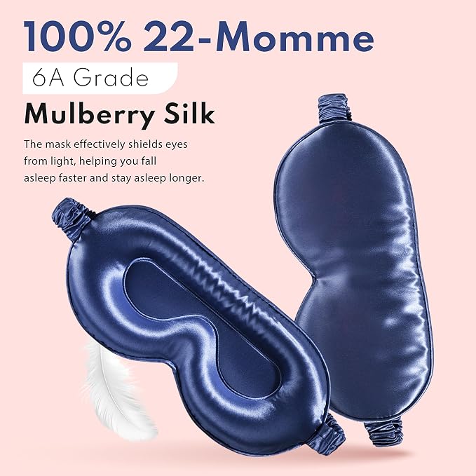 Blissy Silk Sleep Mask - 100% Mulberry 22-Momme - Blue - Profile