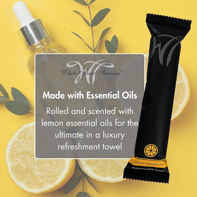 White Towel Services 8" x 8in Moist Cotton Towel Individually Wrapped - Lemon and Peach-Mango (Case of 100) - Single-Use Oshibori Style Cotton Hospitality Towels