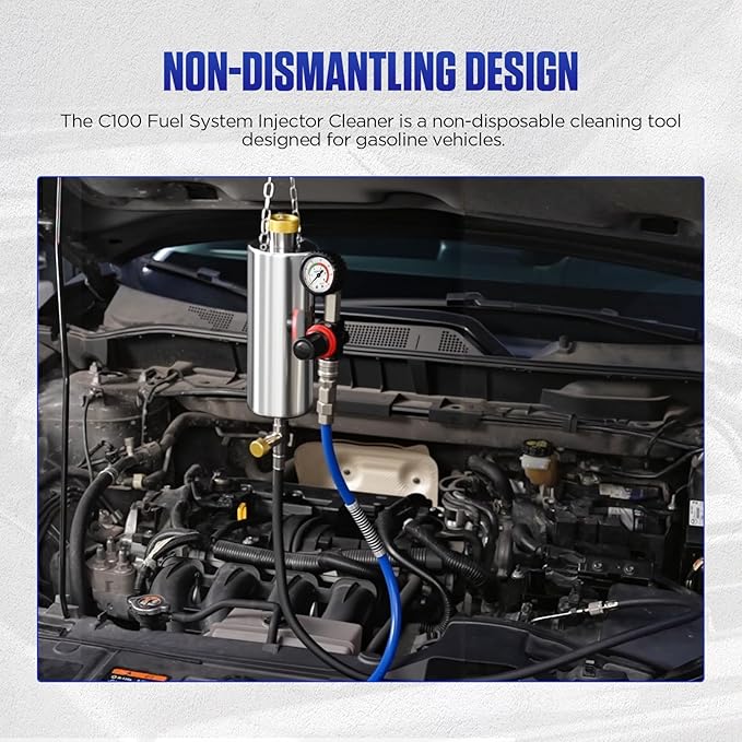 MR CARTOOL Fuel Injector Cleaner Kit 150PSI Automotive Fuel System Cleaning Kit for for Gasoline Injectors, C100 Non-dismantle Fuel Injector Cleaner Machine for Auto Catalytic Converter/Intake Valve