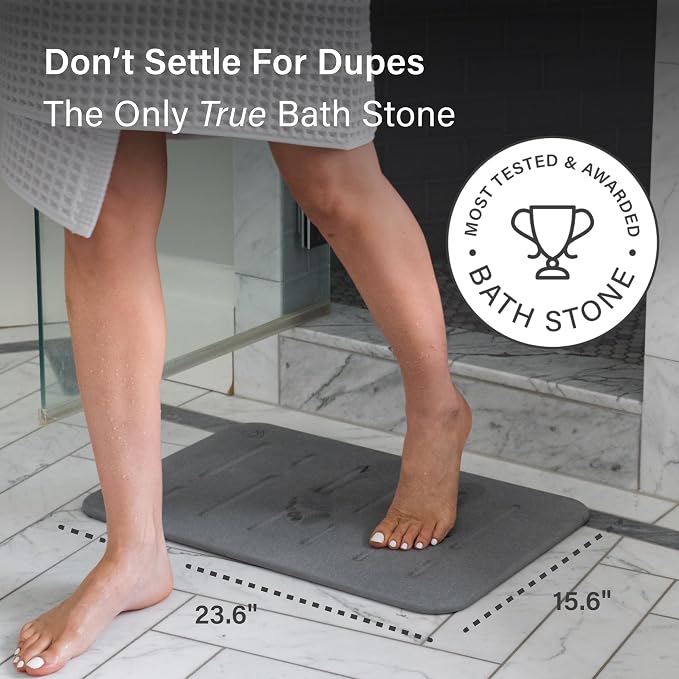 Dorai Home Stone Bath Mat - Premium Diatomaceous Earth Bath Floor Mats with Non-Slip Base, Fast-Drying Modern Shower Mat for Bathroom | Rain Slate