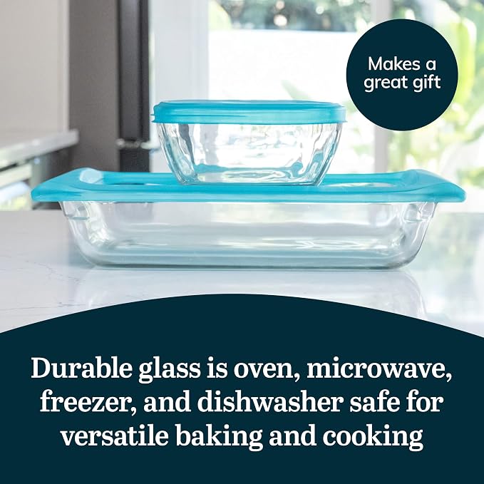 Libbey Baker’s Premium 4 Piece Glass Baking Dish Set, Multipurpose, Space Saving Casserole Dish with Lid Set, Baking Glassware for Potlucks, Leftovers