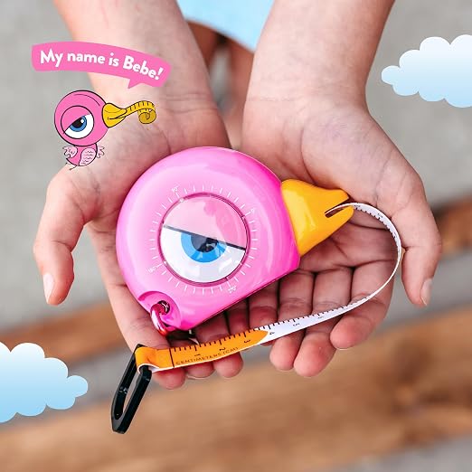 Handy Famm Kids Tape Measure – 8ft Pink Bird Retractable Measuring Tape with Level & Protractor, STEM Montessori Tool, Toddler Safe, Gift for Boys & Girls Ages 3+