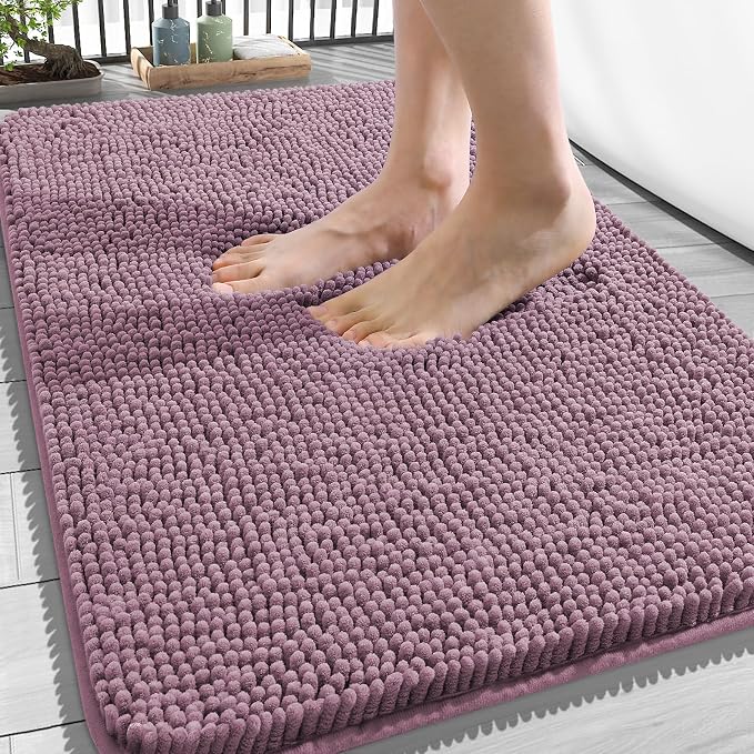 OLANLY Bathroom Rugs 34x21, Extra Soft Absorbent Chenille Bath Rugs, Rubber Backing Quick Dry, Machine Washable Bath Mats for Bathroom Floor, Tub and Shower, Home Decor Accessories, Deep Plum