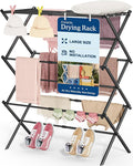 APEXCHASER Oversize Clothes Drying Rack, 3-Tier Drying Rack Clothing, Expandable Metal Laundry Drying Rack, Air Drying Rack, Clothes Rack, No install, 24lb Capacity, 14.9" D x 29.3" W x 39.3" H, Black