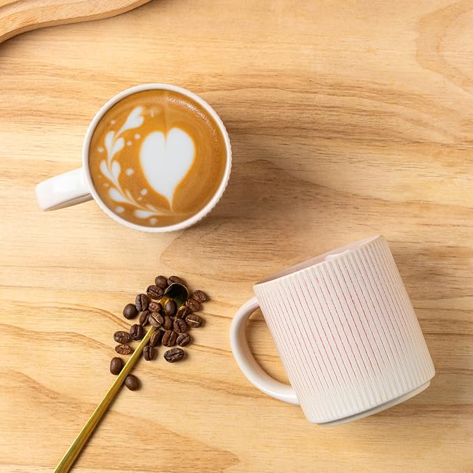 theterra Ceramic Coffee Mugs Set of 6, 14.2oz Handmade Coffee Cups with Handle for Latte, Tea, Milk, Beer, Hot Cocoa, Primrose Pink