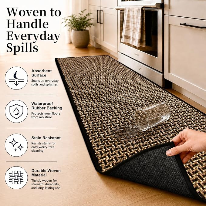eqivei Kitchen Runner Rug, 24" x 59" Non-Slip Washable Kitchen Mat with Rubber Backing for Floor, Island Walkway, Hallway or Laundry Room