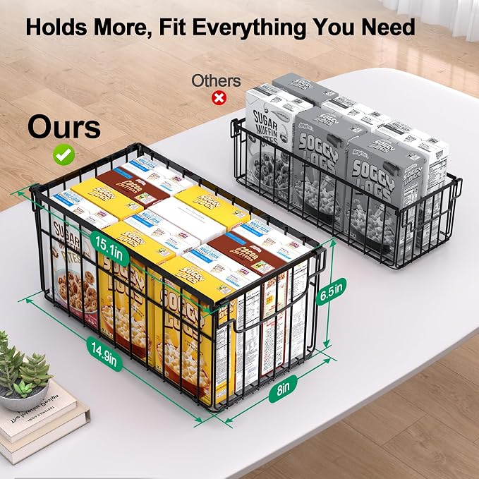 Freezer Organizer Bins, 2 Pack Big Baskets for 5/ 7 Cu.FT Deep Freezer | Stackable Chest Freezer Organizer Bins, Foldable Baskets with Handles, Black Storage Container Baskets for Sort Frozen Meats