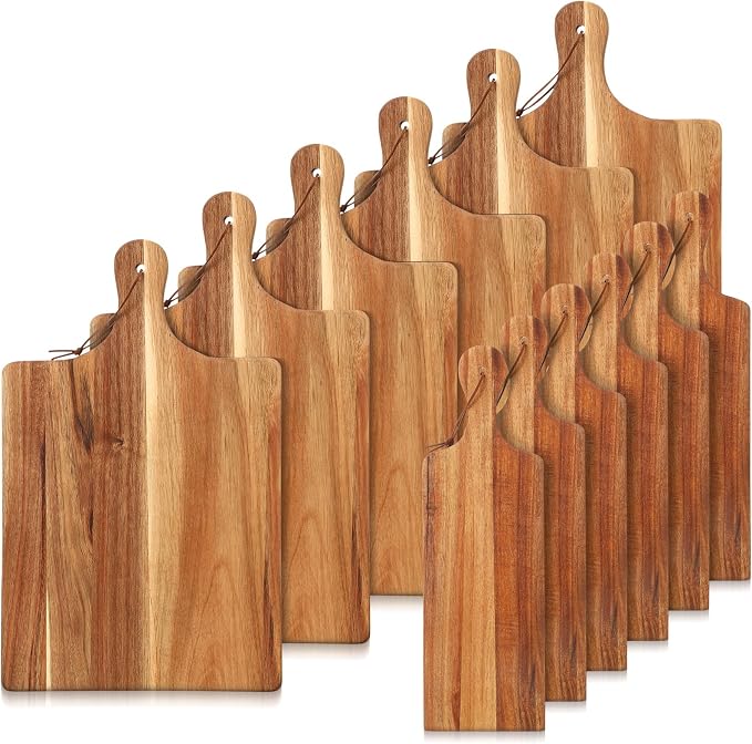 12 Pcs Wood Cutting Board Set with Handle, Bulk Chopping Serving Boards 16x10 & 16x5 Inch, Charcuterie Boards for Laser Engraving, Wedding Housewarming Gift, Kitchen Supplies (Acacia)
