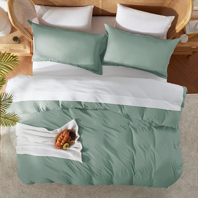 Nestl Twin Duvet Cover Set - Soft Double Brushed Sage Green Duvet Cover Twin XL, 2 Piece, with Button Closure, 1 Duvet Cover 68x90 inches and 1 Pillow Sham