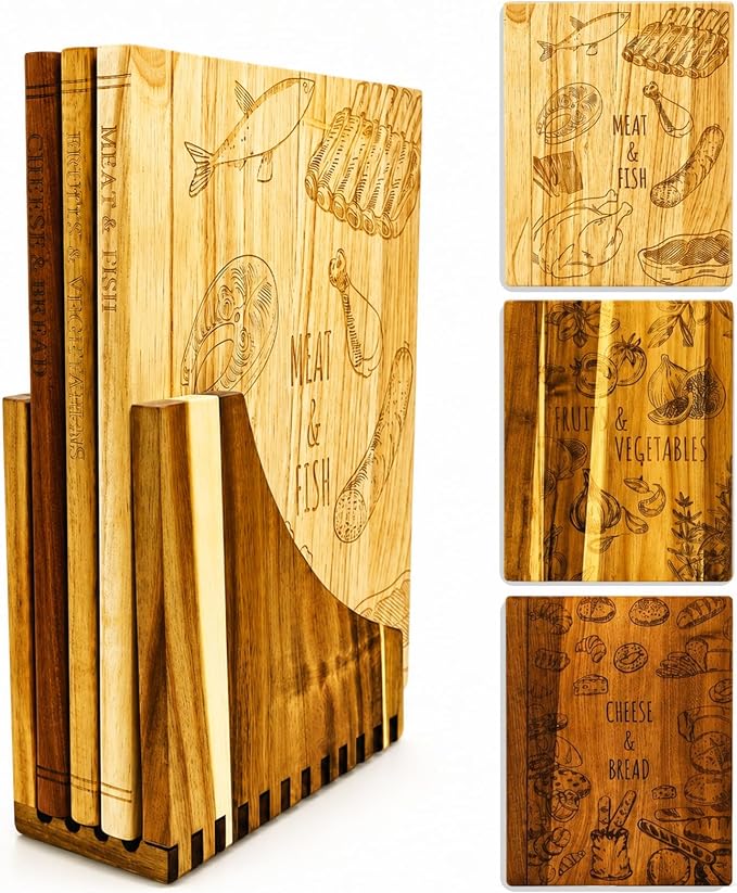 Wooden Book Cutting Board Set with Stand 3 Piece Wooden Cutting Boards Decorative Chopping Board Set for Kitchen Counter Fun Gift for Home Cooks