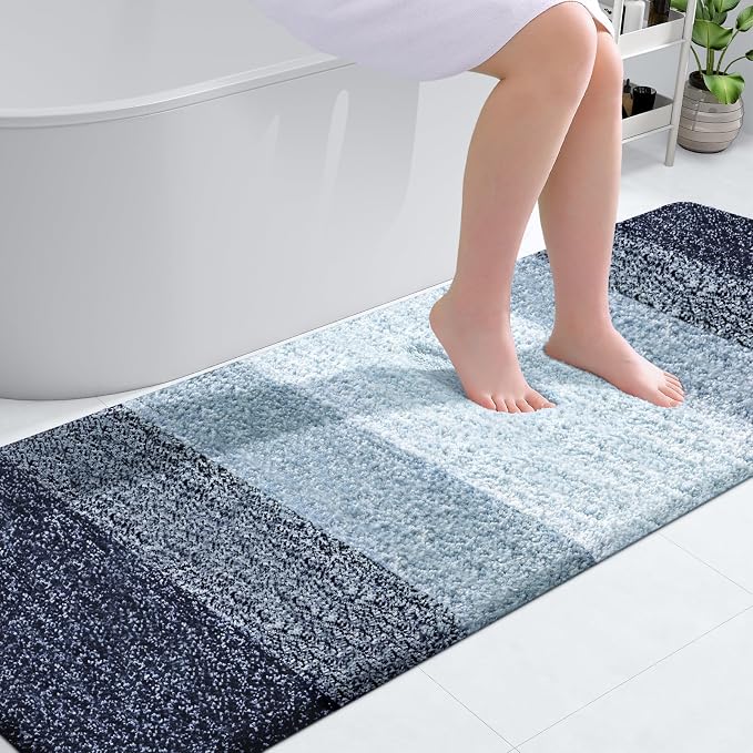 OLANLY Bathroom Runner Rugs Mat 70x24, Extra Soft Absorbent Microfiber Bath Rugs, Rubber Backing, Quick Dry, Washable Long Bath Mats for Bathroom, Tub and Shower, Home Decor Accessories, Airy Blue
