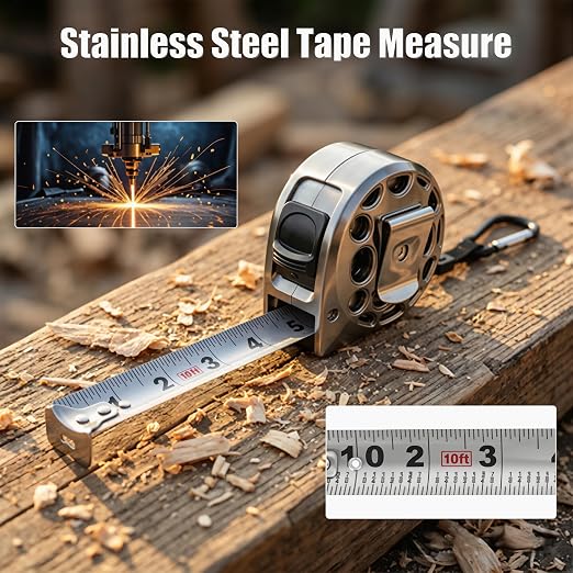 Tape Measure 10ft, Stainless Steel Tape Measure, Waterproof & Rustproof Measuring Tape with Hollow Design for Construction,Renovation, Carpentry