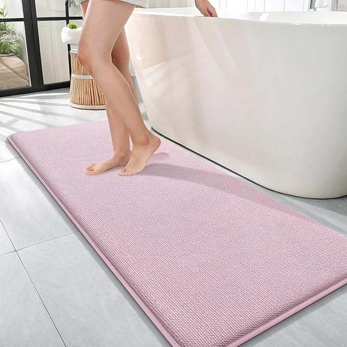 OLANLY Memory Foam Bathroom Runner Rugs 47x17, Long Bath Mats, Dusty Rose | Soft Quick Dry Bath Mats, Non-Slip, Absorbent Machine Washable Mat for Bathroom Floor, Tub and Shower, Home Decor Accessories