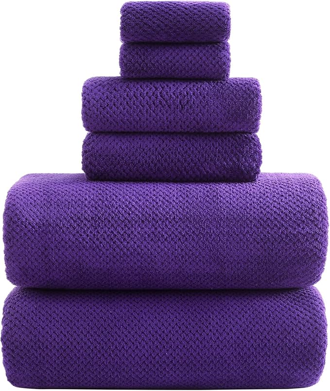 YTYC 39x78 Bath Sheets Set,Towels for Bathroom,Violet Purple,6-Piece | 2 Extra Large Bath Towels, 2 Hand Towels, 2 Washcloths, Super Soft,Highly absorbent,Hanging Loop,80% Polyester