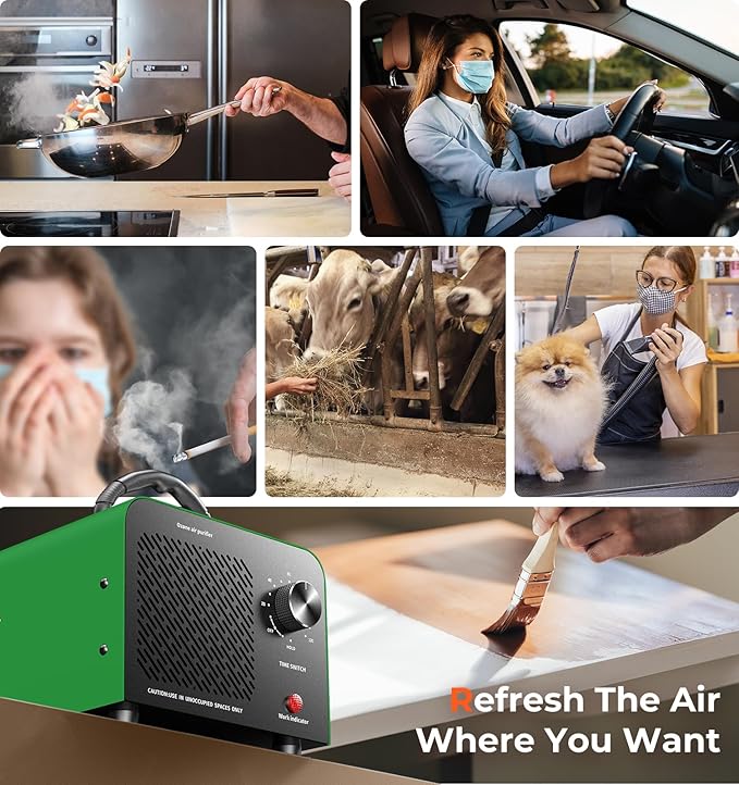 Hadlook Ozone Generator, 48,000mg/h High Capacity O3 Machine for Large Spaces Up to 4,000 Sq Ft, Portable Odor Eliminator for Car, Home, Basement, Smoke, Pets, and Commercial Use, Green