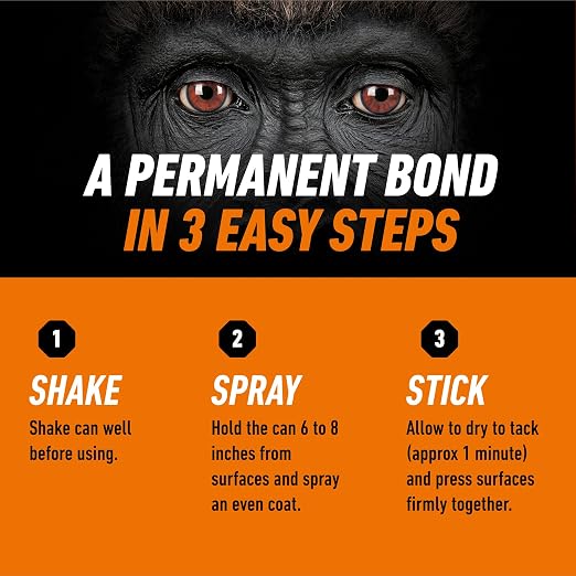 Gorilla Heavy Duty Spray Adhesive, Multi Purpose & Repositionable, Clear, 14 oz (Pack of 1) Bonds Paper, Cardboard, Foam, Fabric, Photo Safe, Non-Yellowing, Indoor & Outdoor
