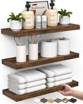 BAYKA Bathroom Floating Shelves for Wall Set of 3 - Rustic Brown Farmhouse Wood Shelves Over Toilet for Bedroom, Kitchen, or Living Room Decor Display, Storage for Plants, Toilet Paper or Bath Towels
