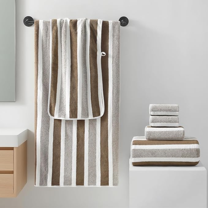 REDKISS 6-Piece Microfiber Bath Towel Set, Ultra Soft, Highly Absorbent & Quick Dry, 35x70 Inch Oversized, Brown Towels for Bathroom, Spa, Gym, 2 Bath 2 Hand 2 Washcloths