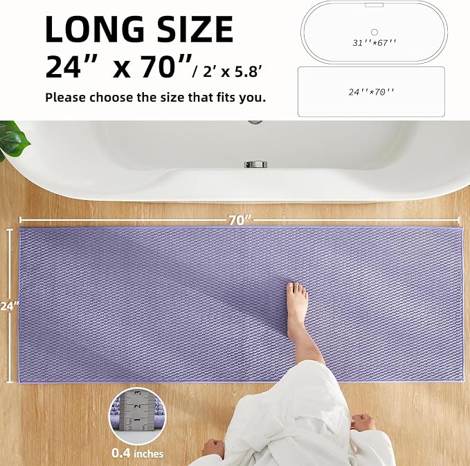TYUU Bathroom Runner Rugs, Long Bath Mat Runner Washable Thin Quick Dry Low Pile Bathroom Runner Rugs Non Slip, Lavender 24"x70"