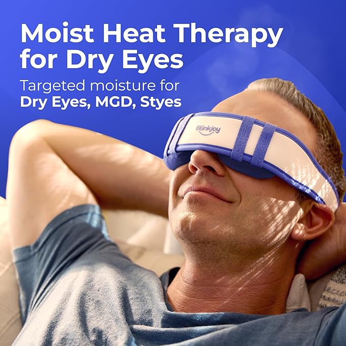 Blinkjoy Moist Heated Eye Mask for Dry Eyes – Microwavable Warm Compress with No-Pressure Eye Wells & Adjustable Strap – Reusable, for Blepharitis & Stye Relief
