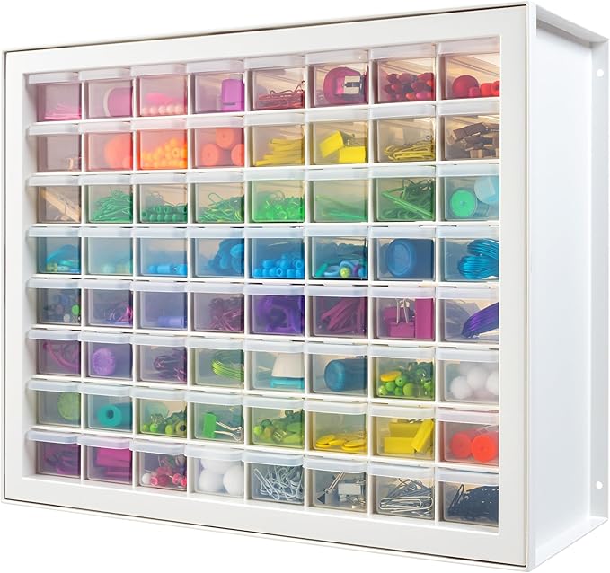 IRIS USA 64-Drawer Screw Organizer, Made in USA, Storage Chest for Charms, Beads, Craft, Scrapbook & Hobby Supplies, Hardware, Screws, Nuts & Bolts, Garage Tools, Teacher Toolbox, White