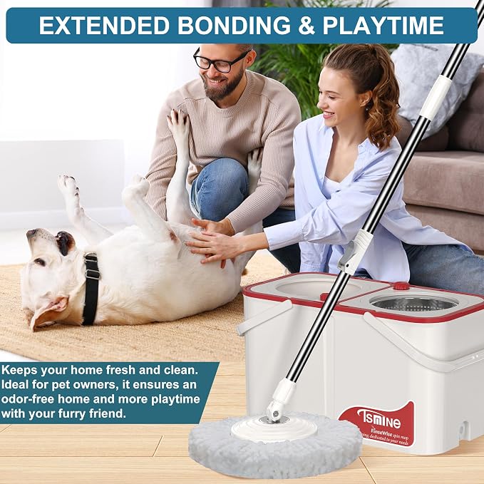 RinseWise Large Gen 1 Mop Bucket Set, Clean/Dirty Water Separation | 2 Gal Clean-Water Capacity, 4 Swivel Wheels, 61-Inch Handle, 6 Reusable Heads, For Pet Homes,Hardwood,Laminate & Tile Floors