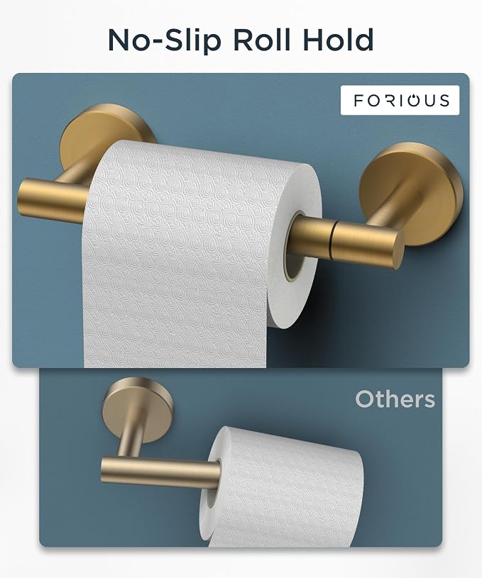 FORIOUS Toilet Paper Holder Wall Mount, Stainless Steel Rustproof Double Post Pivoting Tissue Roll Holder for Bathroom, Commercial Toilet Paper Dispenser (2 Pack, Brushed Gold)