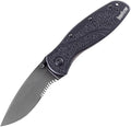 Kershaw Blur,Black Serrated(1670BLKST); Folding Knife with All-Black Body,Partially Serrated 3.4” 14C28N Steel Blade,Anodized Aluminum Handle with Trac-Tec Grip,Reversible Pock lip; 3.9OZ