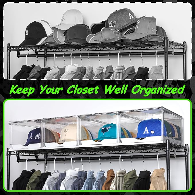 Vtopmart 4 Pack Hat Organizer for Baseball Caps, Clear Hats Holder Box with Drawer, Large Cap Storage with Sliding Tray, Stackable Rack Display Case with Magnetic Door, Each Holds 12 Hats