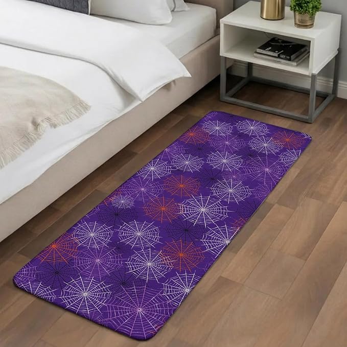 Purple Halloween Bathroom Runner Rugs Non Slip Washable Absorbent Narrow Long Bath Mat Red Black White Net Halloween Runner Rugs for Kitchen Hallway Bedroom Laundry Study Room 31.5"x78.7"