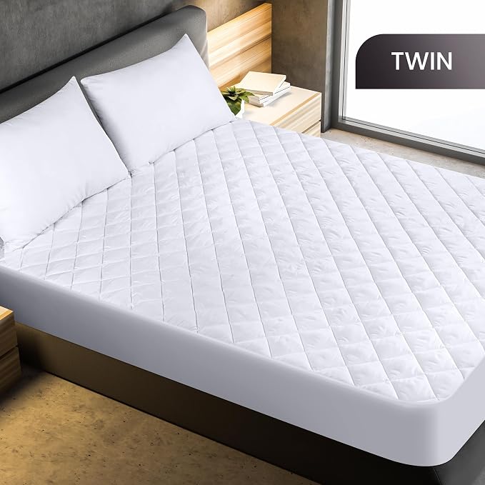 Quilted Fitted Mattress Pad, Twin Mattress Protector Topper with Deep Pocket Stretches up to 16 Inches, Machine Washable Mattress Cover by Utopia Bedding (White, Pack of 10)