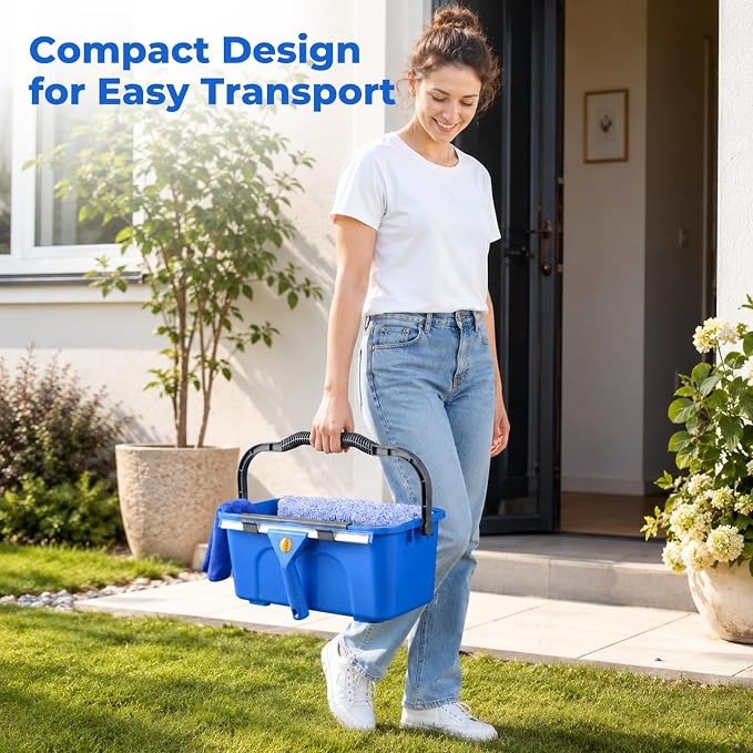 UFORU Professional Window Cleaning Kit with Bucket, 3 Gallon Set with 14" Window Squeegee, 15" Microfiber Scrubber and 76" Long Handle for High Window, Home, Outdoor, Commercial and Car Glass Cleaning