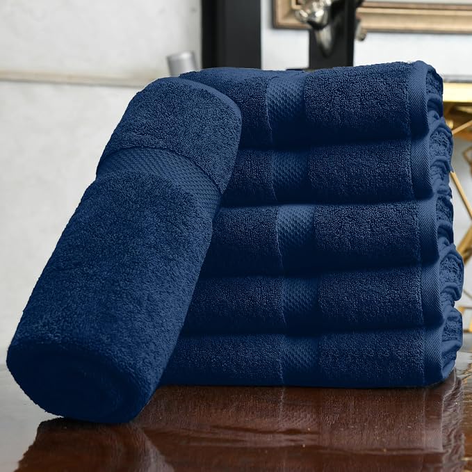 HERCULEAN Premium Bath Towels 24 x 48 Pack of 6 | Quick Dry and Highly Absorbent | 100% Cotton Terry Towels for Bathroom - Perfect for Shower - Pool and Spa - Luxury Soft Towels - Navy